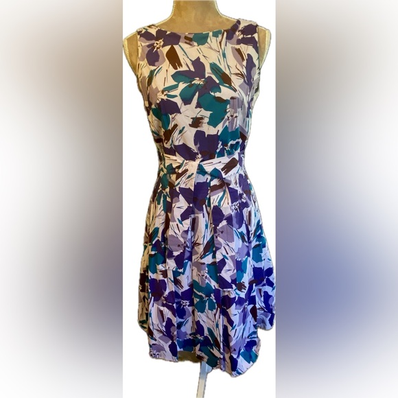 Carole Little Sleeveless Floral Midi Dress in Teal, Purple & Cream - Picture 3 of 9